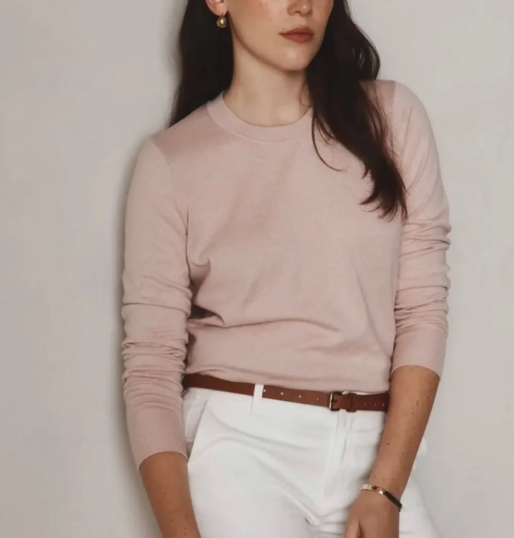 Quince XS Lightweight Cotton Cashmere Crew Sweater Sugar Stone Pink Pullover